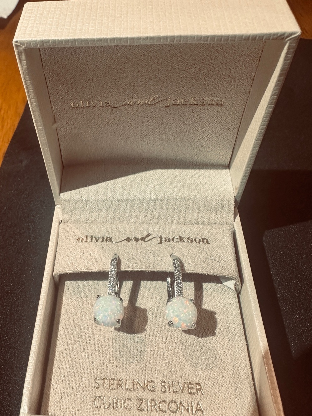 Sterling Silver Opal Drop Earrings - White Opal